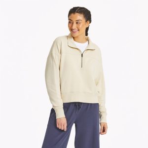 Women's Solid French Terry Boxy Quarter Zip