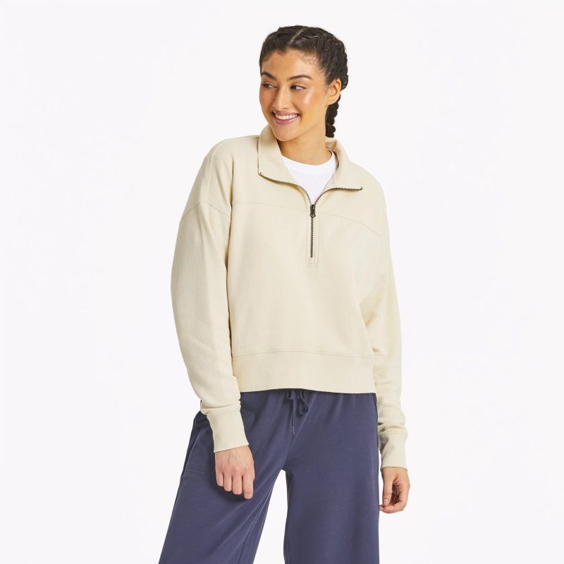 Women's Solid French Terry Boxy Quarter Zip