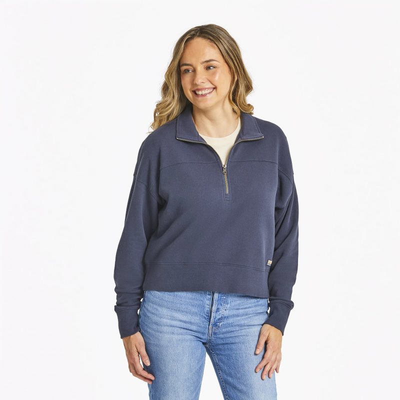 Women's Solid French Terry Boxy Quarter Zip - Image 18