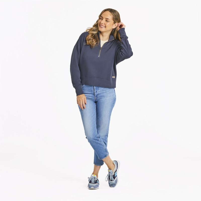 Women's Solid French Terry Boxy Quarter Zip - Image 2