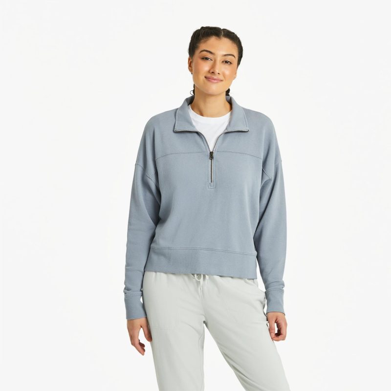 Women's Solid French Terry Boxy Quarter Zip - Image 8