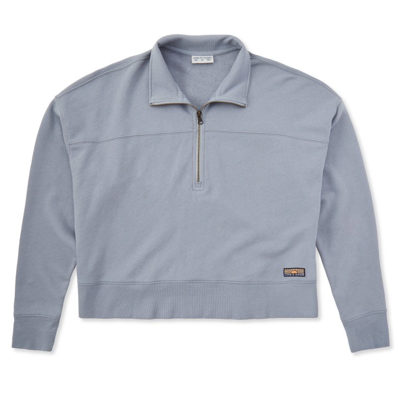 Women's Solid French Terry Boxy Quarter Zip - Image 14
