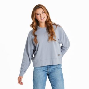 Women's Solid French Terry Boxy Crew