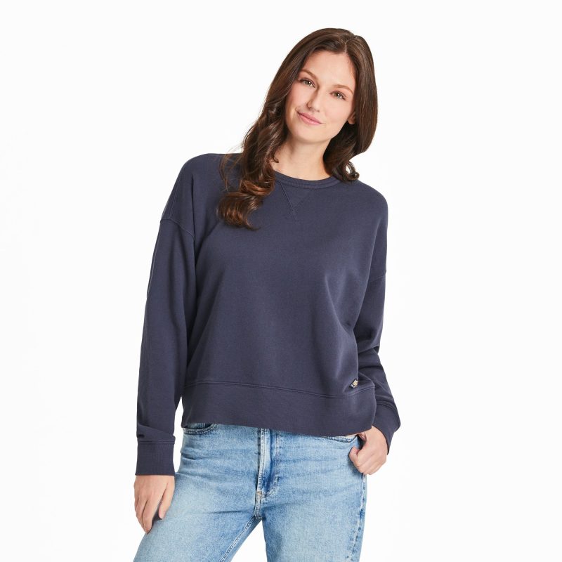 Women's Solid French Terry Boxy Crew - Image 12