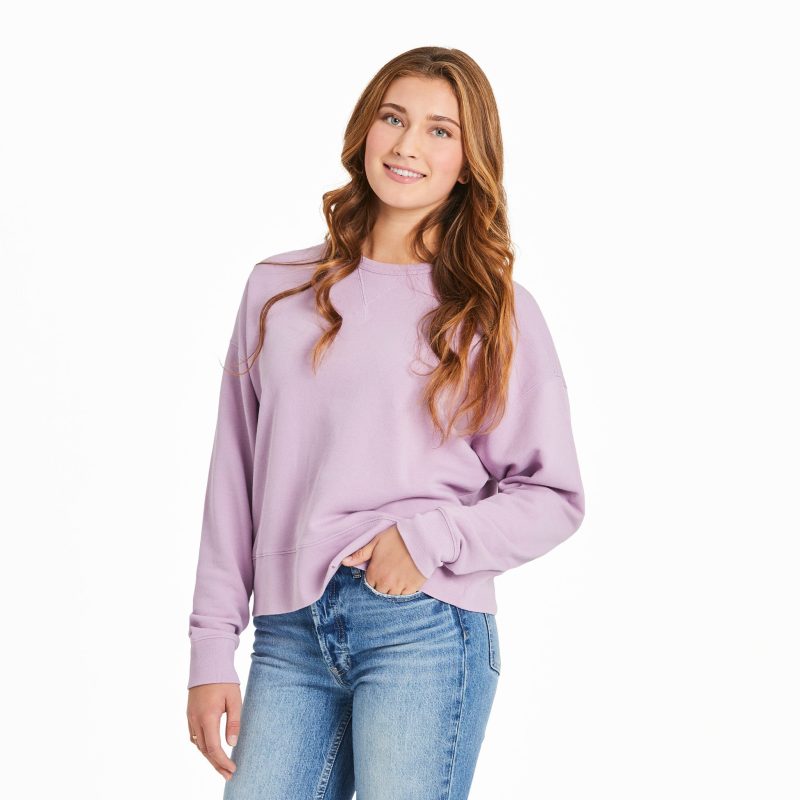 Women's Solid French Terry Boxy Crew - Image 16